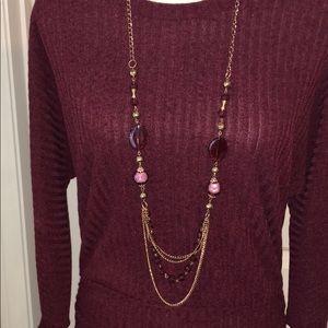 Burgundy Top with necklace